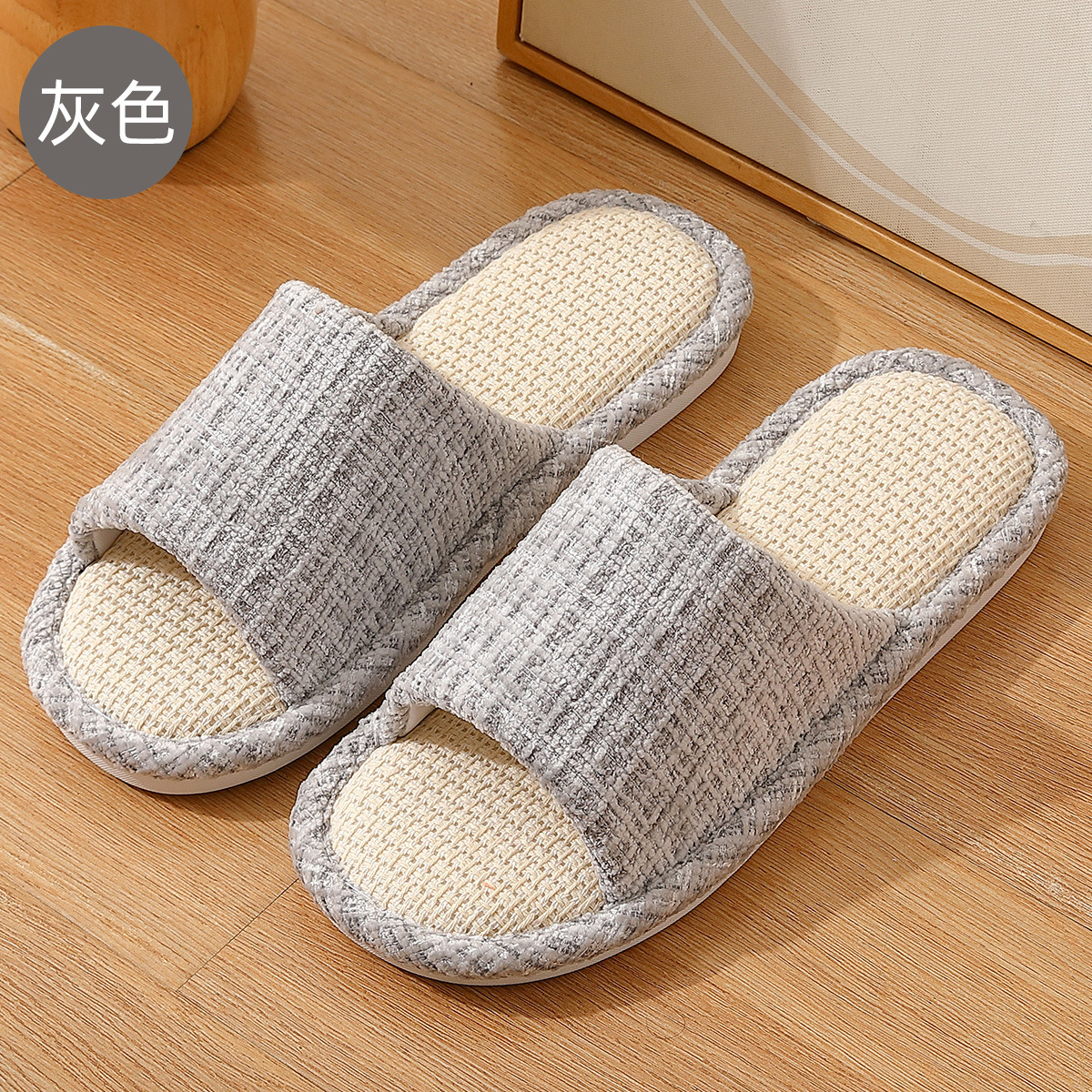 Picture of Linen slippers home women's summer wholesale couple home home cotton linen slippers indoor Four Seasons odorless spring and autumn men