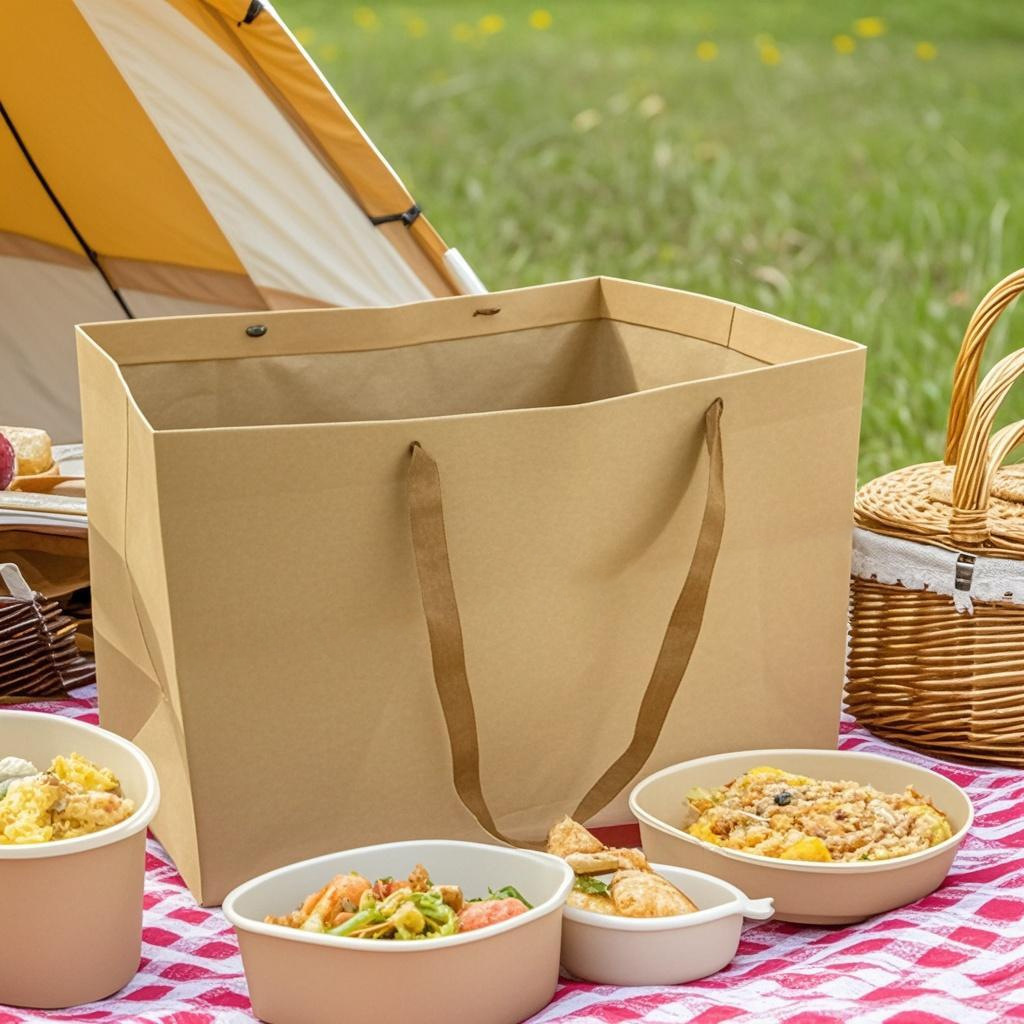 Outdoor Large Picnic Box Tote Bag Spring Outing Camping Style Special Disposable Kraft Paper Fruit Portable Tote Bag