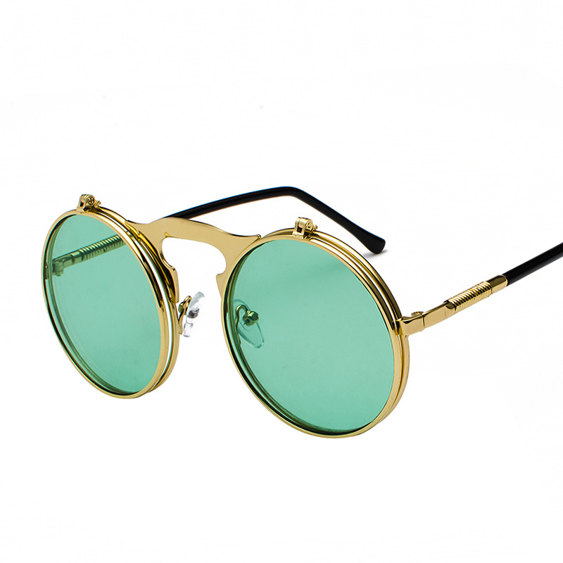 Picture of Jet 3057 Retro Metal Steampunk Flip Sunglasses Flip Sunglasses for Men and Women Trendy Round Frame Prince Mirror