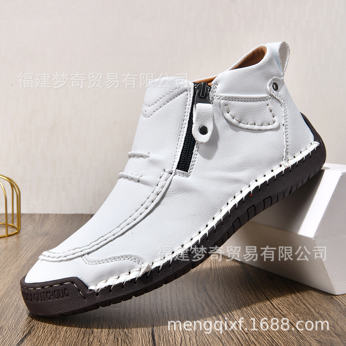 Cross-border Amazon plus-size men's shoes, outdoor casual shoes, one-foot flat handmade leather shoes, zipper Martin boots, ankle boots
