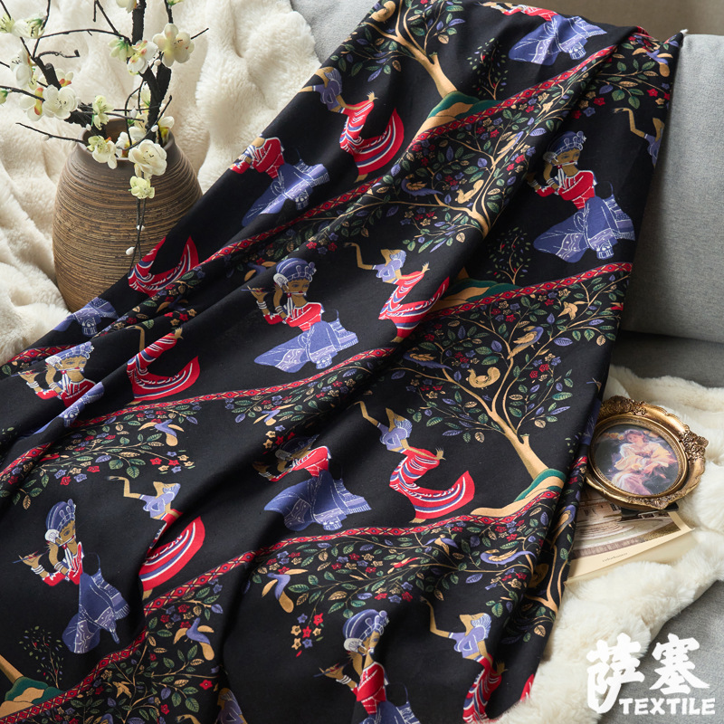 Picture of Hemp Cotton Digital Printing Fabric Ethnic Style Retro Style Bohemian Fabric Hotel Pillow Bar Tablecloth