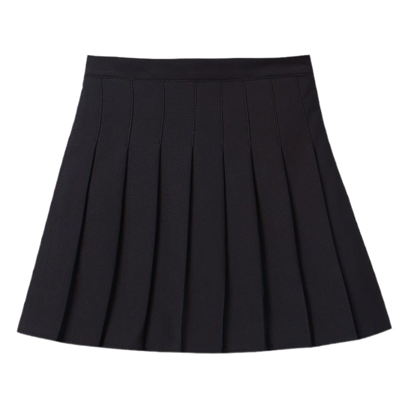 College Style Solid Color JK Pleated Skirt Skirt Black Gray Cyanotic Student Uniform Basic Midi Skirt plus size