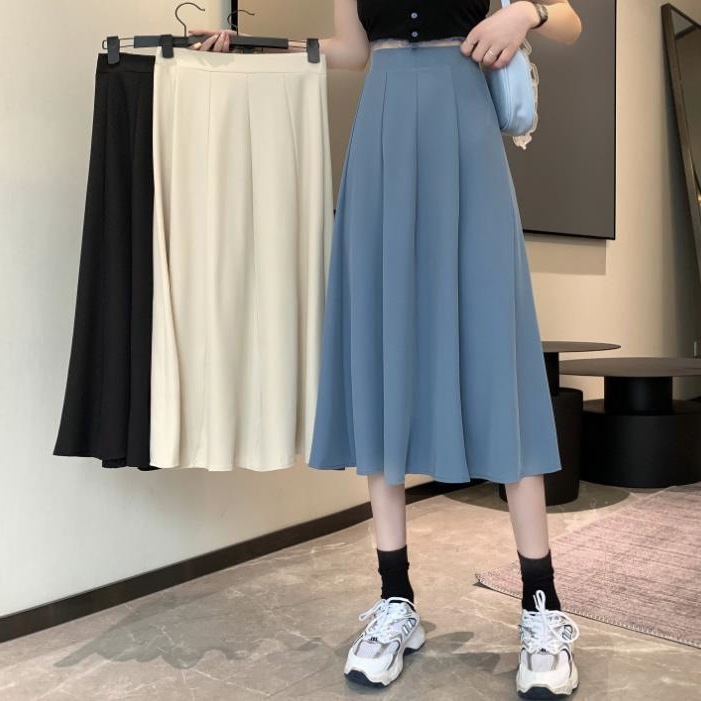 2024 Summer plus size chubby girl Skirt Women's High Waist Mid-length A- line Skirt Small Figure Flattering Black Hip Skirt
