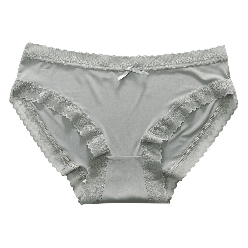 New Ice Silk Underwear Women's Summer Thin Cotton Crotch Seamless Mid-Waist Lace Girls' Briefs Sexy Women