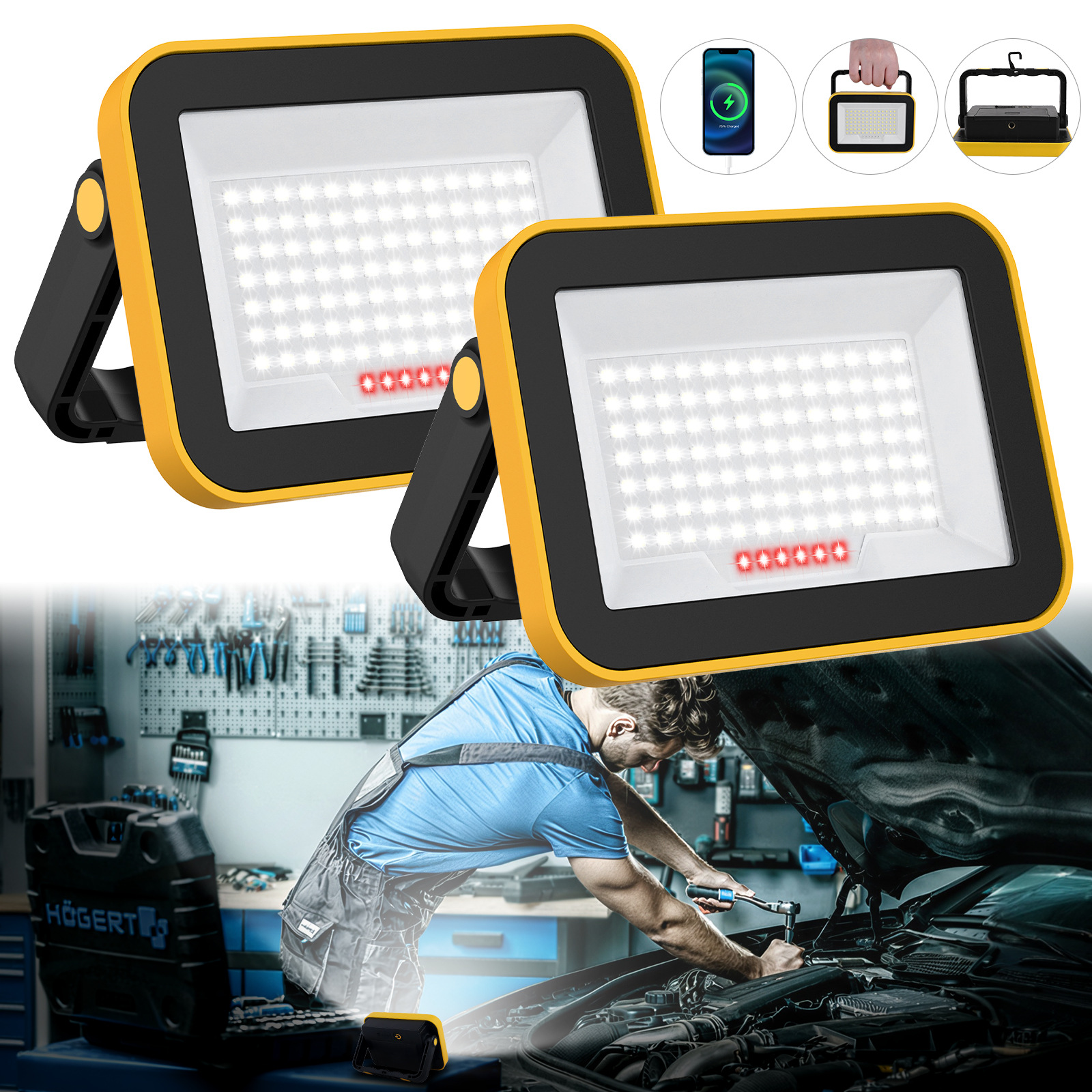 Cross-Border Work Light Rechargeable Led Emergency Light Multi-Function Lighting Cob Magnetic Work Light Outdoor Lighting