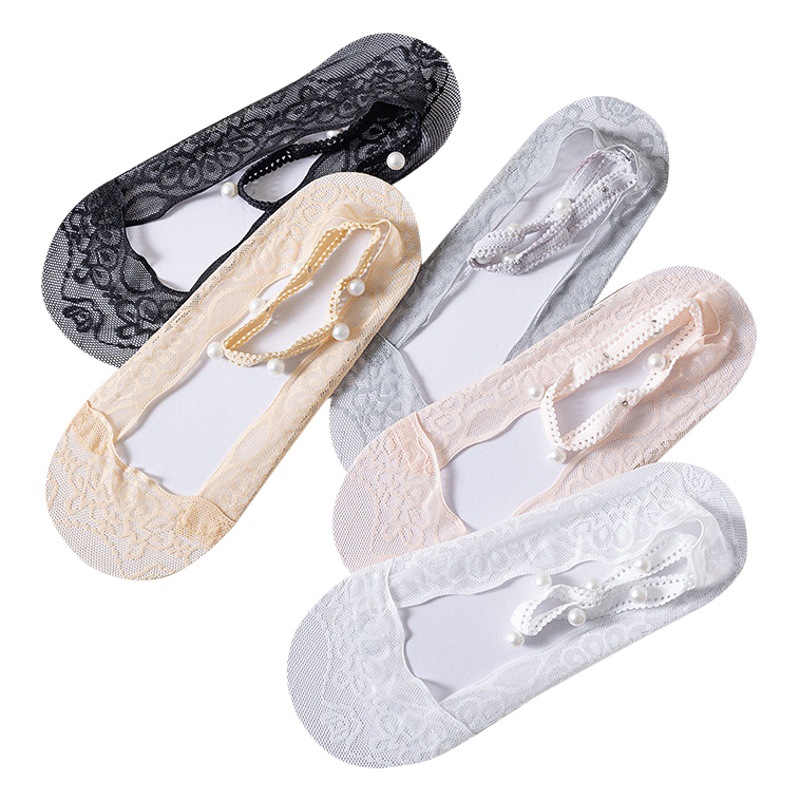 Lolita pearl lace boat Socks women Summer thin silicone non-slip lace shallow mouth invisible socks wholesale