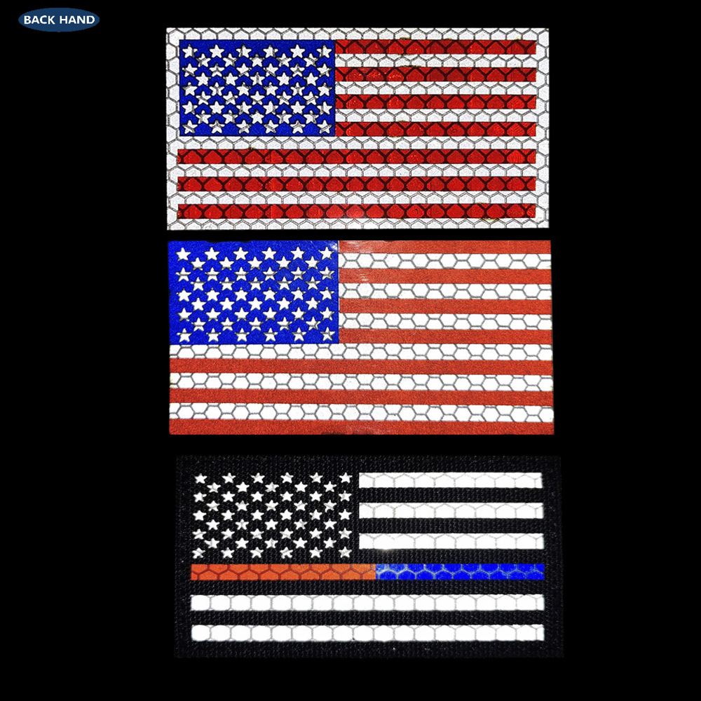 Haike Outdoor Infrared Reflection US Flag Velcro Laser Cutting Red and Blue Line Stars and Stripes Flag Bag with Stamps M00004