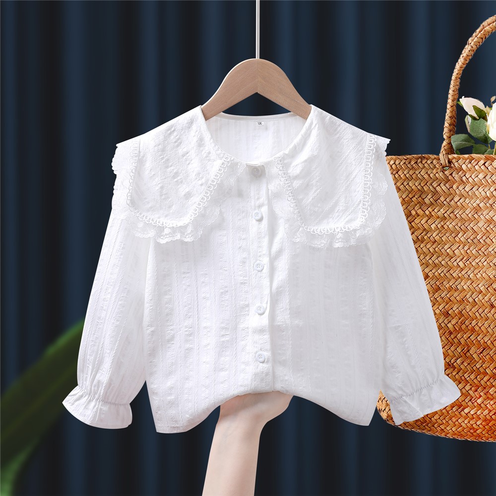 Picture of Children's Shirt White Long Sleeve Spring and Autumn Class Clothing Performance Clothing Lace Girl Student Clothing 2024 New Style Girl's Spring and Autumn