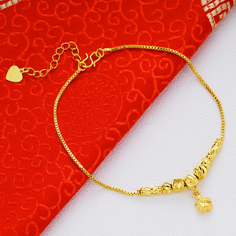 Picture of Vietnam Sand Gold Fashion Anklet Brass Plated 24k Gold Bell Double-Layer Turn & Bead Foot Ornaments Women's Foreign Trade Euro Gold