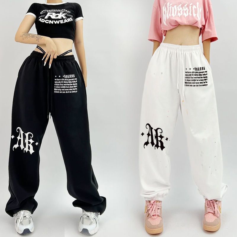 Hip-Hop Foot Hip-Hop Design Sense Pants Women's Fashionable Fashionable Loose Street High Waist Printed All-Match Sweat Pants