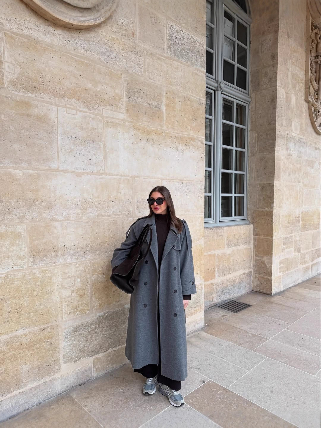 Solid Color Long Coat European and American Cross-border 2024 Autumn New Elegant Commuter V-Neck Double-breasted Windbreaker Jacket