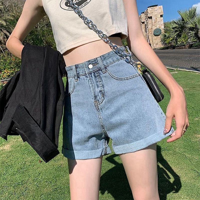 Picture of Summer Thin Ins-style Korean Style High Waist Slimming Denim Shorts Women's Loose A- shape Outer Wear Curled Wide-leg Hot Pants
