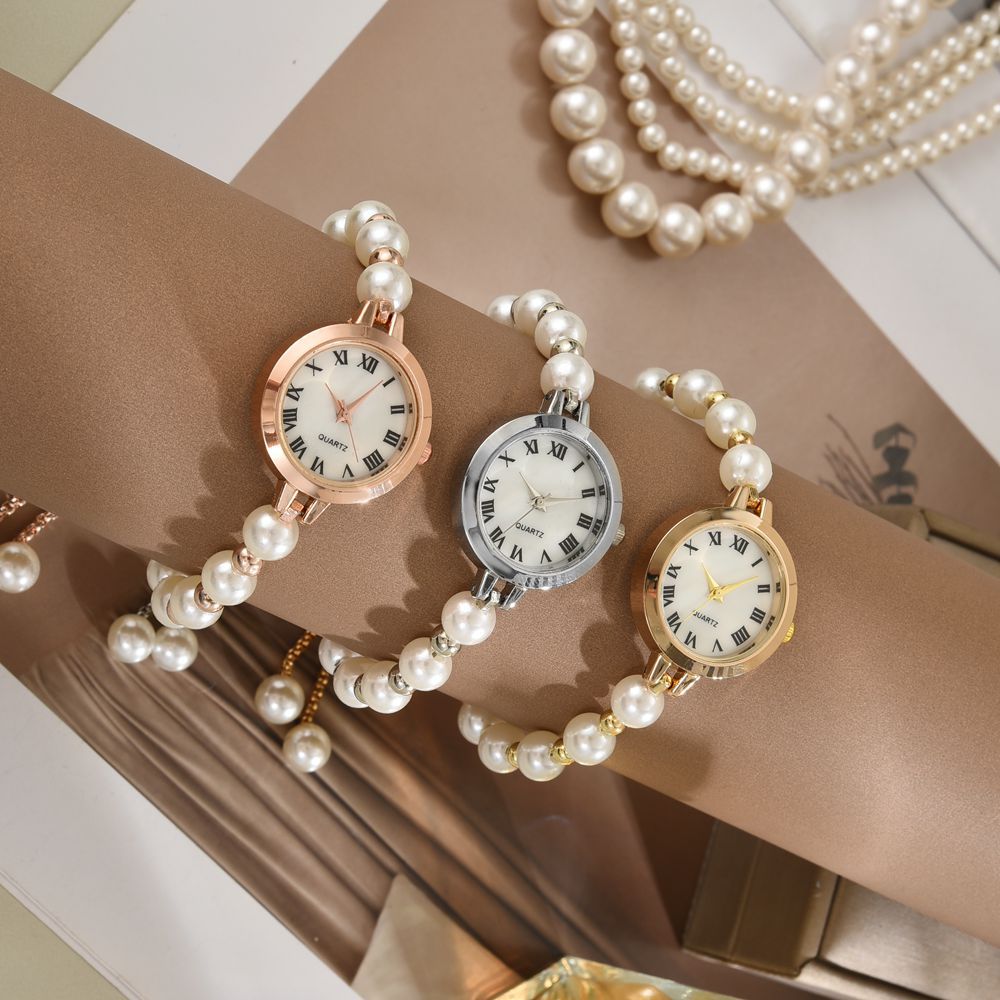 Watch Women's High Sense Small Dial Foreign Trade New Roman Niche Light Luxury Pearl Bracelet Watch Valentine's Day Gift for Women