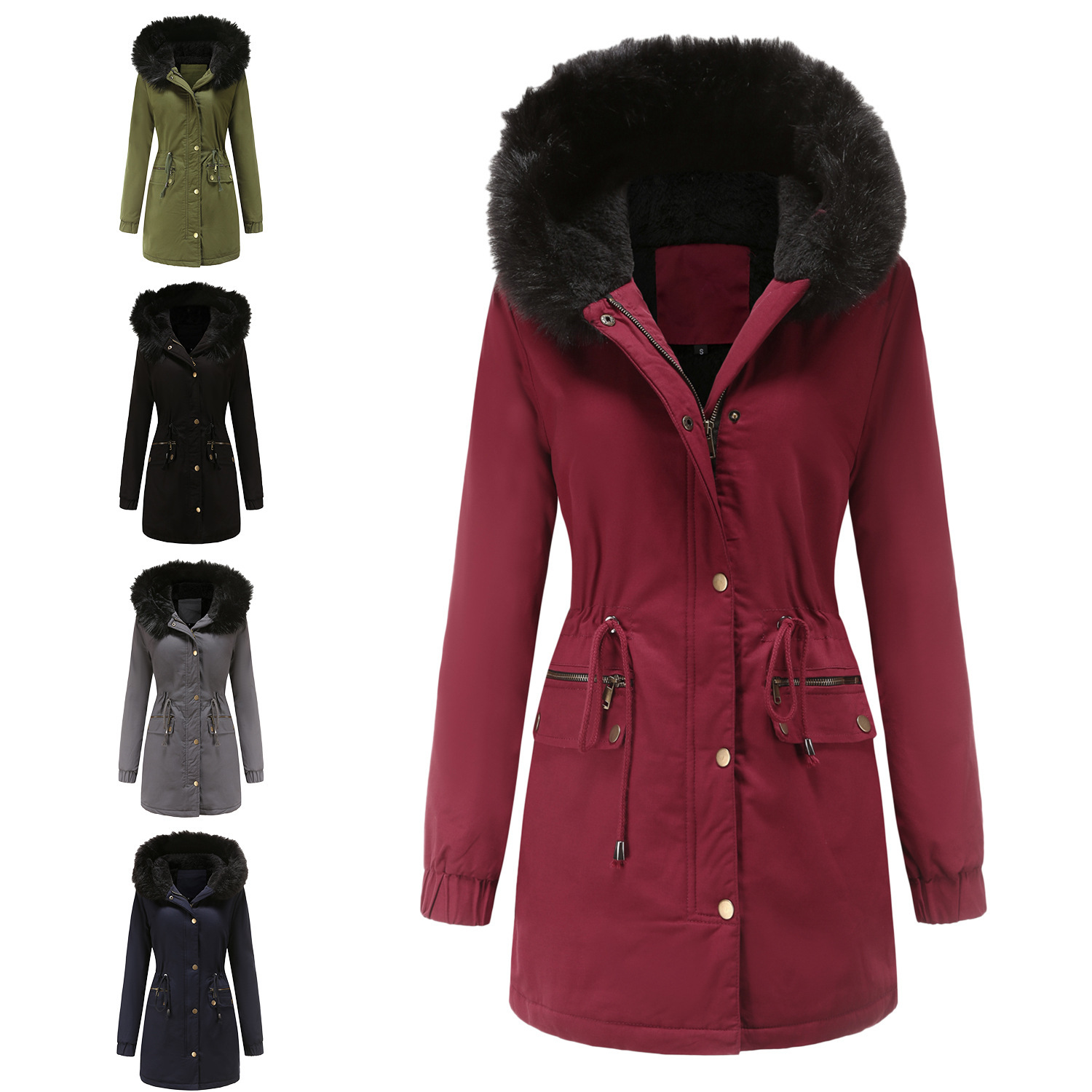 New Parker Clothing Women's fleece-lined Cotton-padded Clothes Women's Warm Coat with Fur Collar and Hooded European Size Loose Cotton-padded Coat