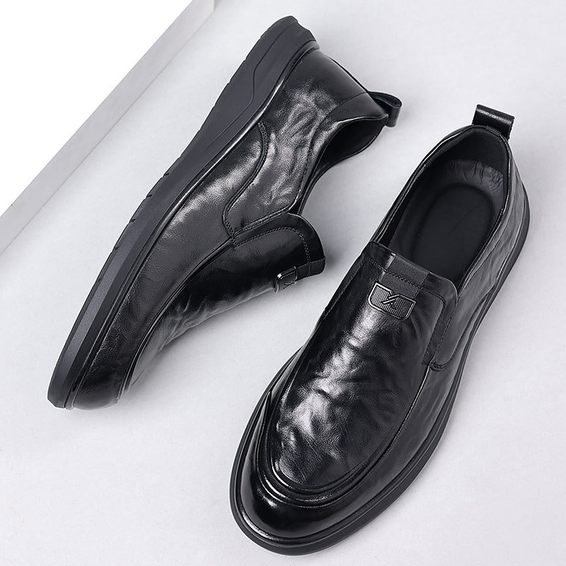 First-Layer Cowhide Autum New Men's Business Casual Slip-On Leather Shoes Classy Genuine Leather Men's Slip-On Men's Shoes