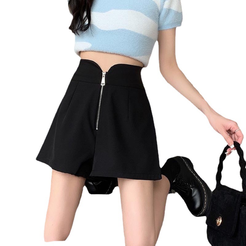 Picture of Black high waist slimming small shorts 2023 new summer versatile outerwear A- line wide leg casual hot pants for girls