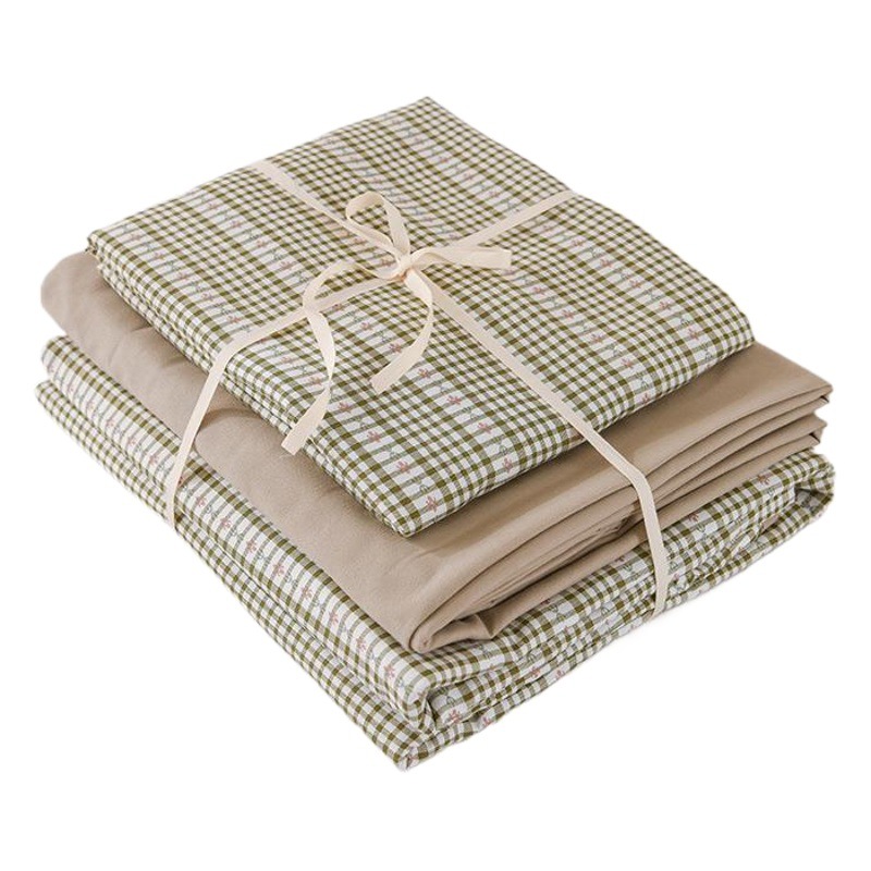 Muji-Style Washed Cotton Four-Piece Set Double Bed Fitted Sheet Style Good Quality Dormitory Student Bedding Wholesale Gift Group Purchase