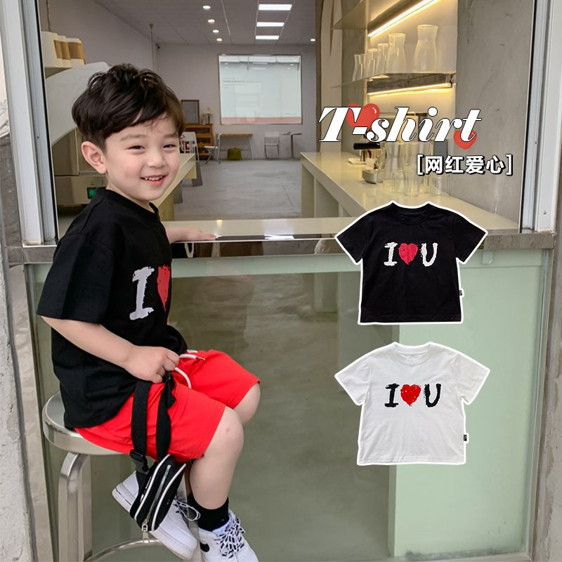 Children's Wear Cotton Short-sleeved T-shirt Blue Bear 2023 New Style Cotton Boys Short-sleeved Children's Top T-shirt Children's Wear