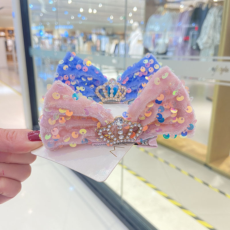 Picture of Children's Sequin Bow Hairpin Korean Elegant Little Girl Crown Stereo Hairpin Girls' Top Clip diy Hair Accessories