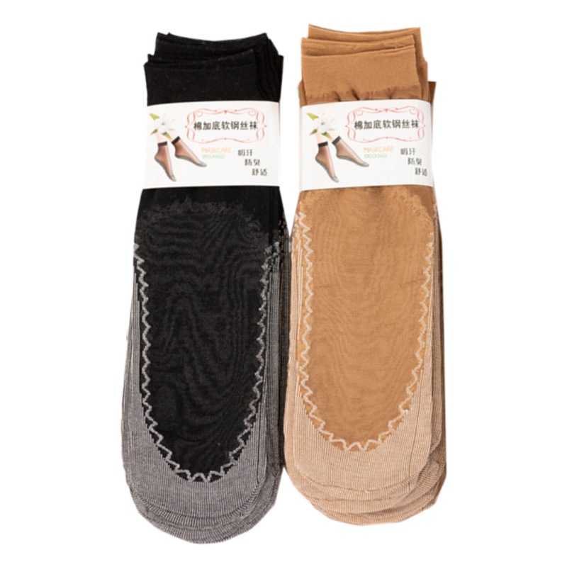 Summer short stockings women's cotton bottom anti-hook silk wear-resistant steel stockings Crystal socks bottom cotton anti-slip massage bottom socks