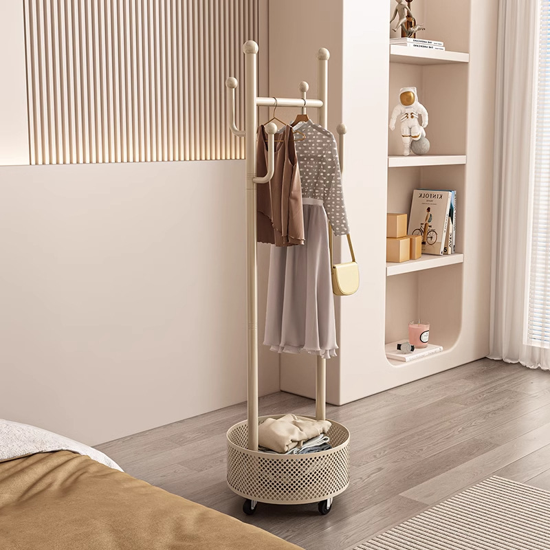 Clothes rack bedroom floor-standing wheeled coat rack, multifunctional movable, thickened, and thickened household hanging bag storage rack
