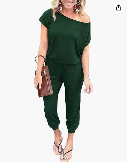 Picture of 2024 European and American Cross-border Spring and Summer Fashion Slanted Shoulder Short-sleeved Flap Pocket Pants Women's Jumpsuit