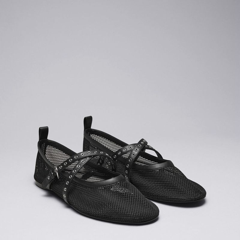 Mesh Ballet Style Flats Shoes 2024 Spring and Summer New Black Fashion Simple Personalized Shoes
