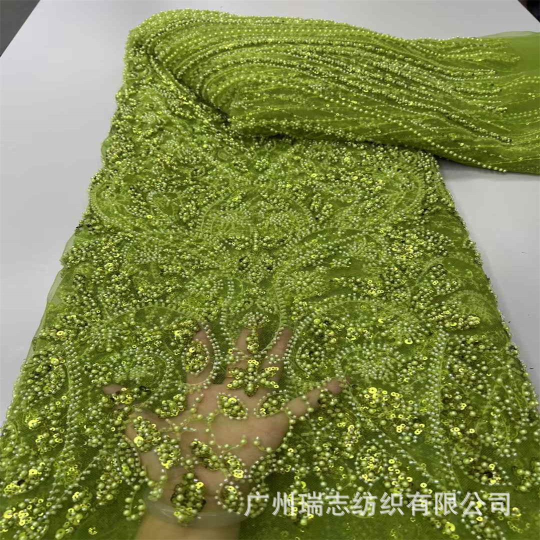 African Large Flower Beads Sequin Embroidered Fabric Wedding Dress Fabric Stage Clothing Heavy Bead Tube Embroider Accessories