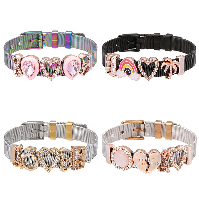 New Keeper stainless steel mesh bracelet Europe and the United States popular DIY love pendant foreign trade jewelry hot sale