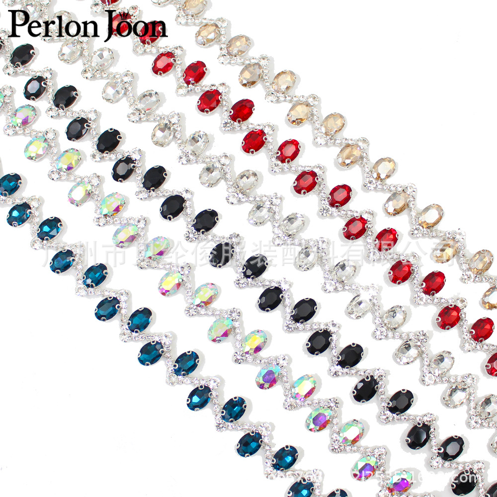 Anti-hook clothing real round claw electroplating drill chain rhinestone glass oval s line fancy code chain 10 yards from glass color