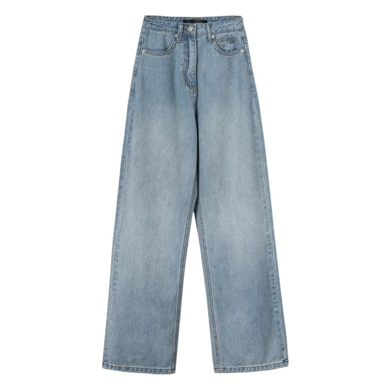 Spring and Autumn All-match Straight Jeans Women's 2023 New High Waist Loose Slimming Washed Casual Wide Leg Floor Trousers
