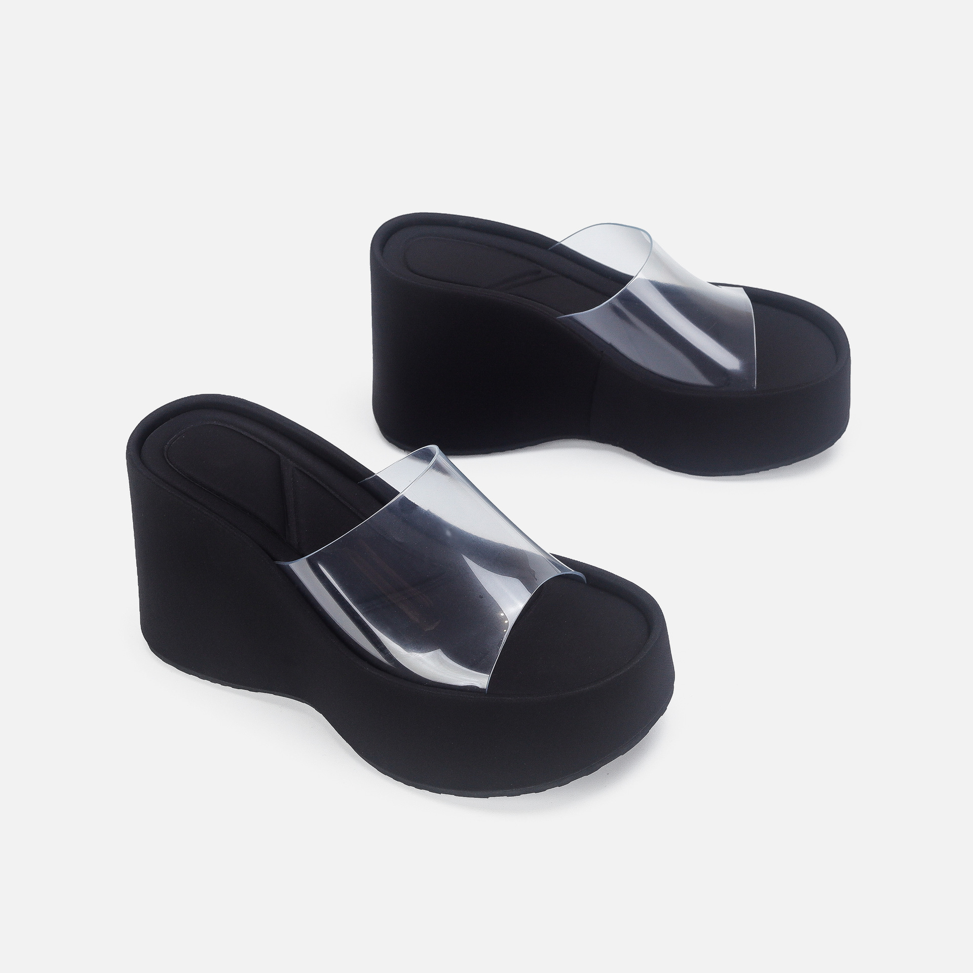 2024 spring and summer new fashion platform all-match high heel wedge transparent strap outdoor sandals slippers for women