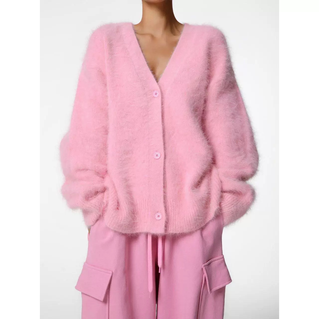 Picture of Autumn and Winter Lazy Loose Long-Sleeved V Neck Imitation Mink Knitted Cardigan Sweater Jacket for Women