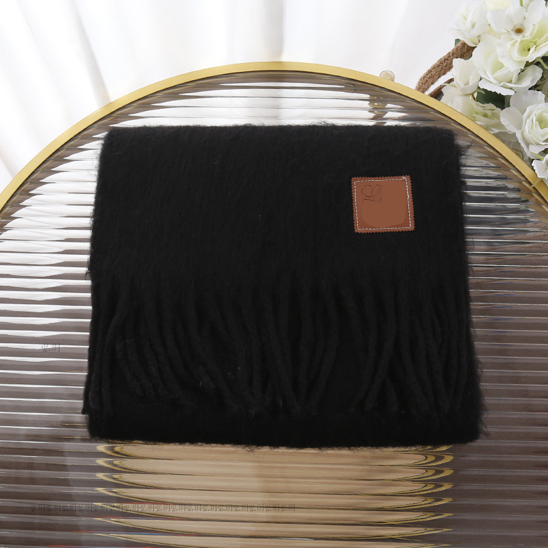 Picture of Set of standard new Luowei loe same style mohair mixed imitation scarf thickened warm plain tassel scarf shawl