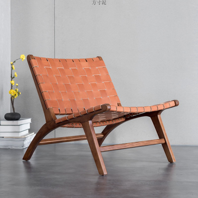 Picture of Nordic Solid Wood Single Sofa Chair Saddle Rattan Chair Balcony Leisure Hemp Rope Armrest Backrest Lazy Chair Outdoor