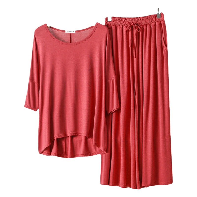 Modal Home Seven-sleeve Wide-leg Pants suit Women's Spring and Summer New Loose Slim Thin Pajamas Two-piece Set