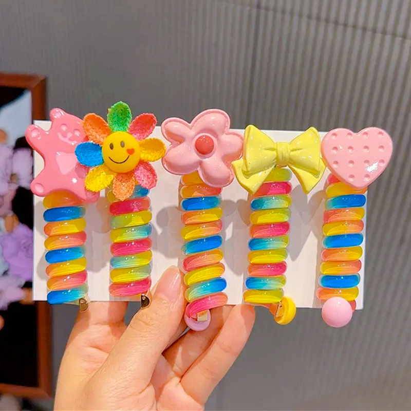 Picture of Children's coil telephone line hair band female high ponytail does not hurt hair hair rope high elastic durable rubber band Braid artifact
