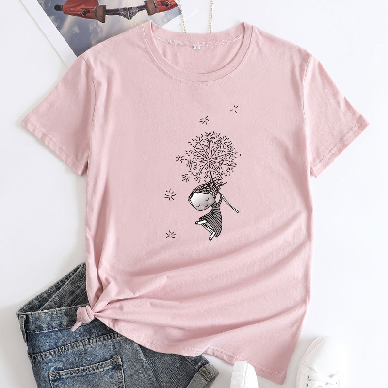in stock Cross-border Women's Autumn New Dandelion Girls Cute Girls' Short-sleeved T-shirt Cotton Women's S-3XL