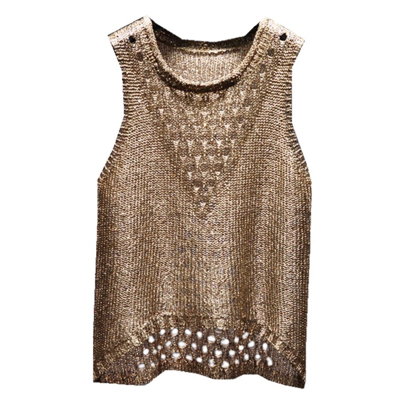 Han Eun's Fashion Personalized BINGBING Shiny Sequin Hollow Vest Bright Silk Sleeveless Base Shirt Top Women