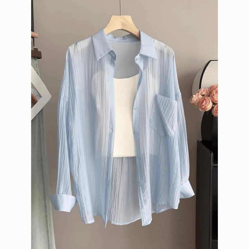 2025 Cross-border Summer New Sunscreen Shirt Women's French Loose Top Elegant Long-sleeved Niche Shirt Single Piece