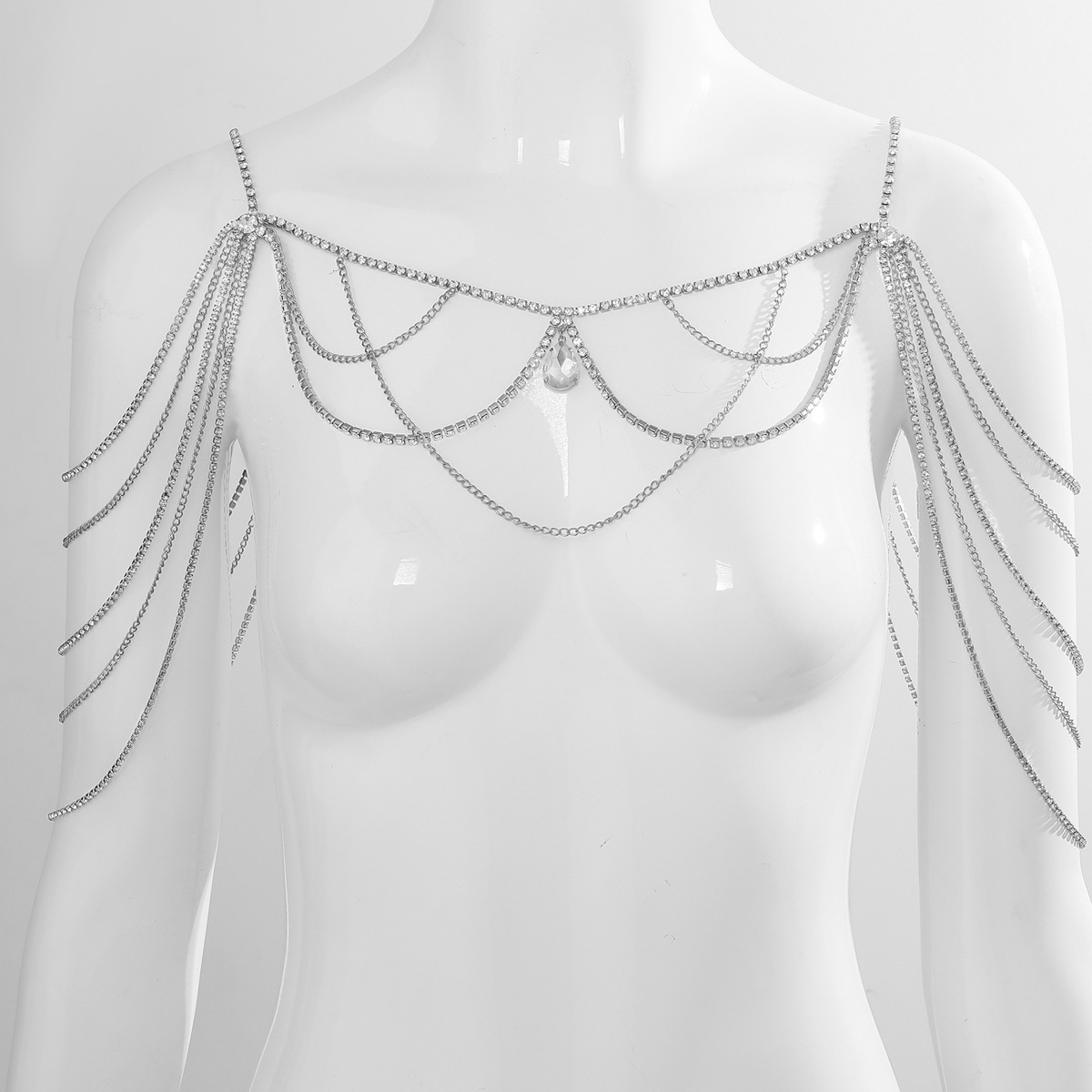 Picture of Light Luxury Fashion Gorgeous Party Sexy Chest Chain Full Diamond Luxury Shiny Rhinestone European and American Evening Dress Accessories Shoulder Chain