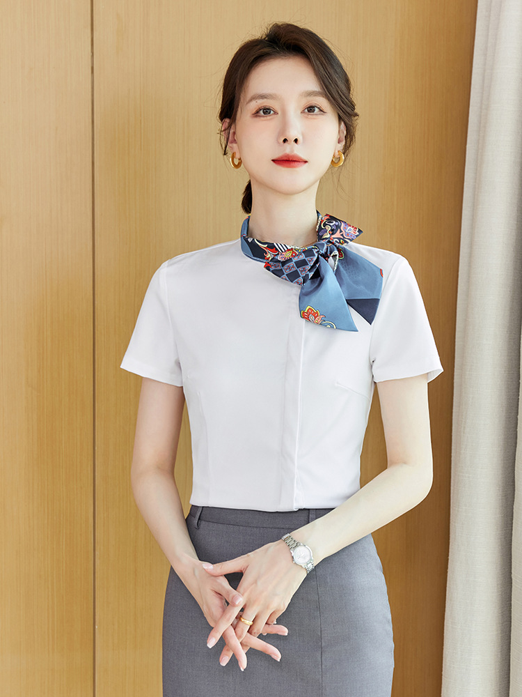 Shirt Women's Bow Top Summer Short-sleeved Stewardess Fan Front Desk Reception Business Suit Catering Attendant Work Clothes