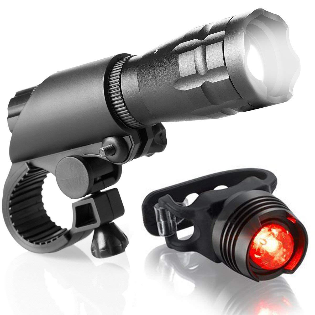 New bicycle light headlight taillight riding equipment bicycle mountain bike rotating zoom strong light flashlight