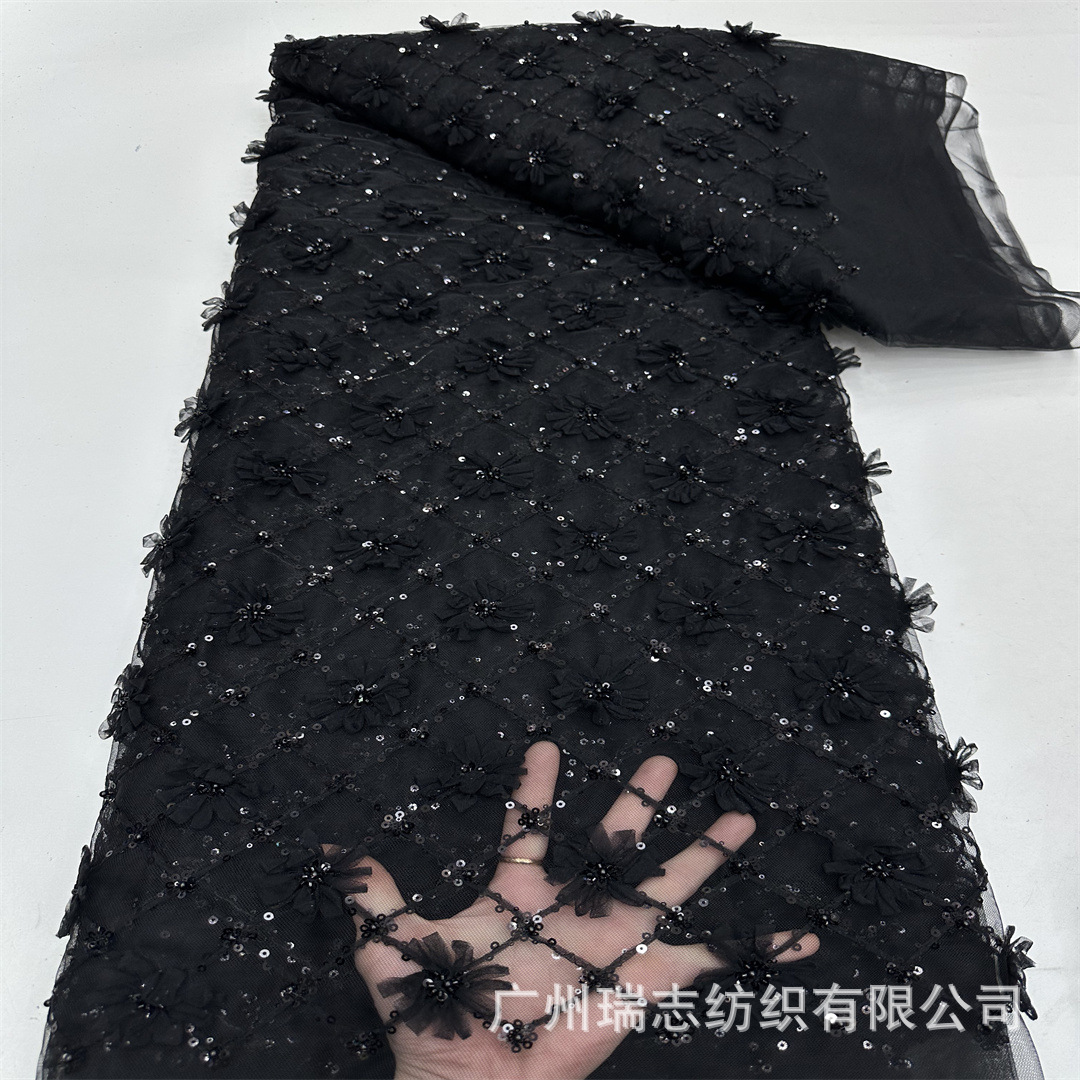 Picture of Evening Dress with Sequin Embroidery, Quilted Three-Dimensional Floral Lace Fabric, Fresh Style Long Children's Dress with Mesh Embroidery Fabric