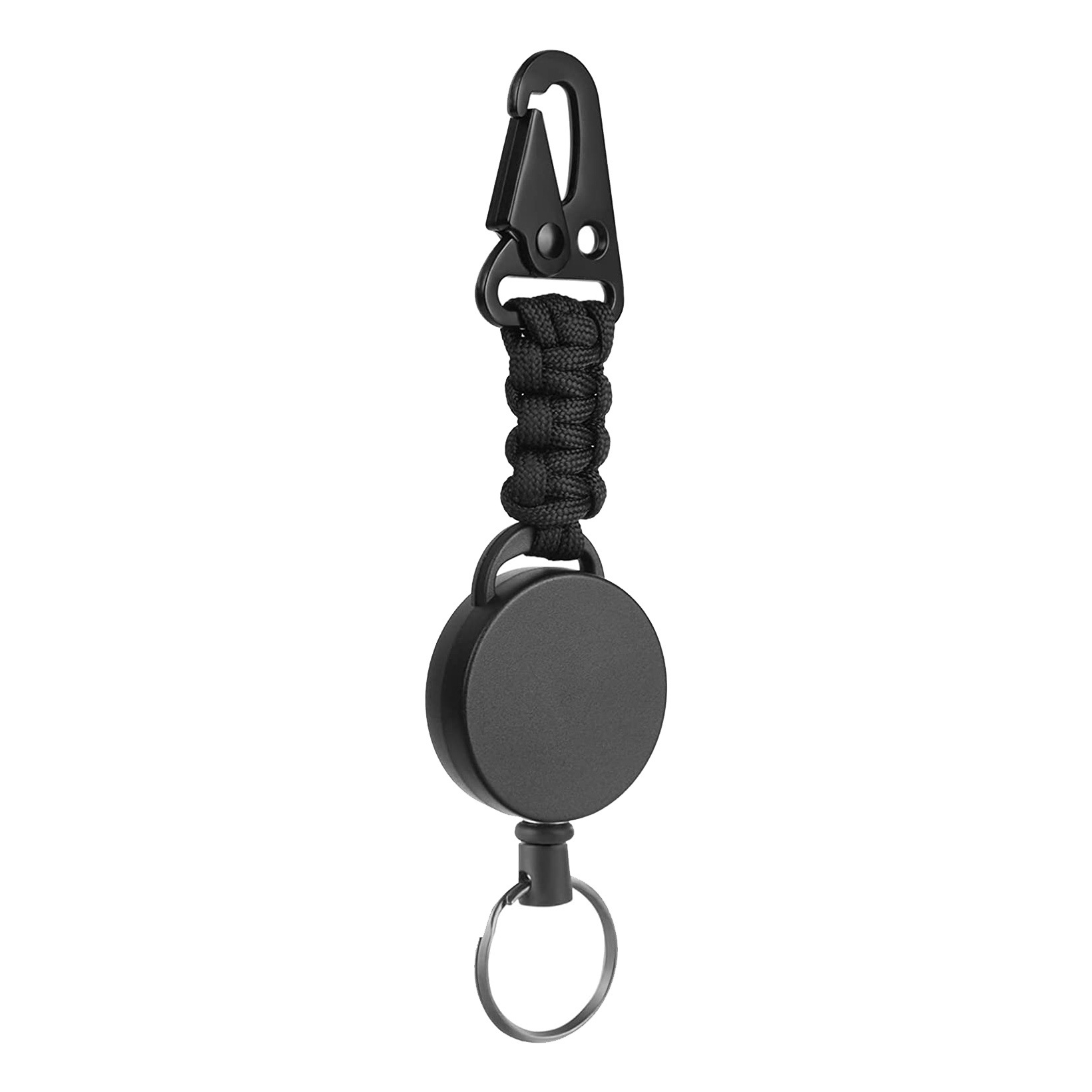 Picture of 4cm black plastic round mountaineering buckle umbrella rope woven retractable easy pull key chain high elastic easy pull buckle