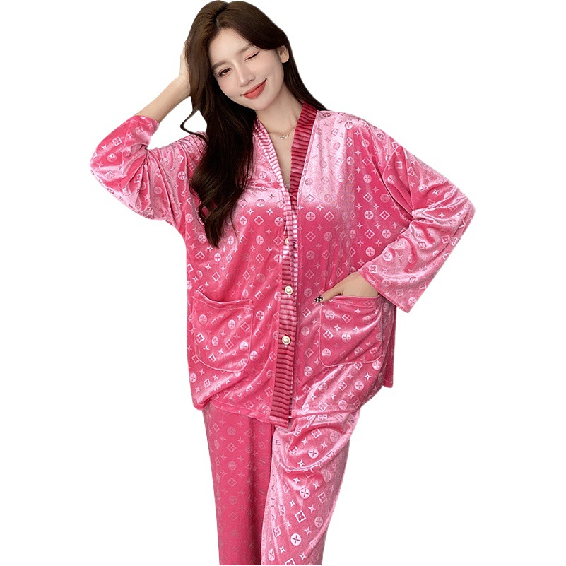 Autumn and Winter gold velvet new pajamas women's TikTok Net red same cute sweet loose long sleeve pajamas home wear