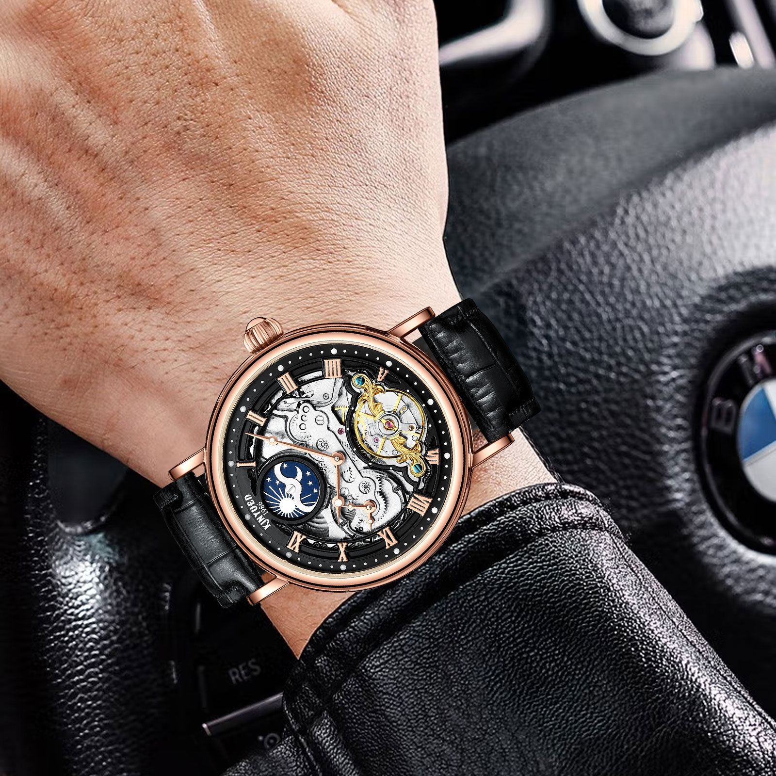 Picture of Kinyued Fully-Automatic Mechanical Watch Waterproof Men's Watch Multi-Function Mechanical Watch Double-Sided Cut Out Men's Watch