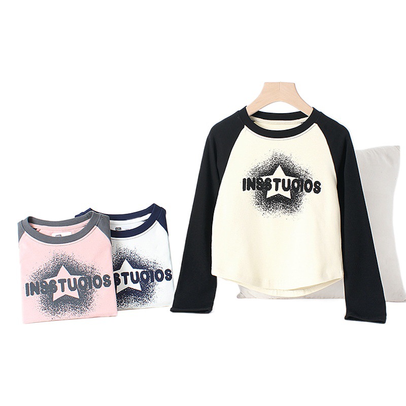 Spring and autumn Korean version of the new girls long sleeve T-shirt big children's Joker short warm jacket children's base shirt wholesale