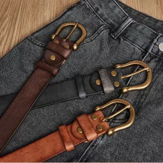 Manufacturer's In-Stock Genuine Leather Men's Belt with Vintage Casual Buckle, Wholesale Geometric Elements