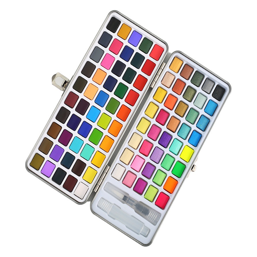 Cross-border Hot Sale 50/72/90/100 Color Portable Solid Watercolor suit Metal Pearlescent Art Painting Pigment